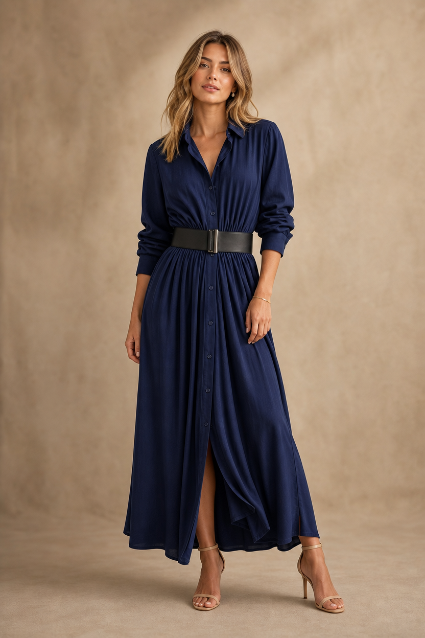 The Belted Shirt Dress - variant navy png